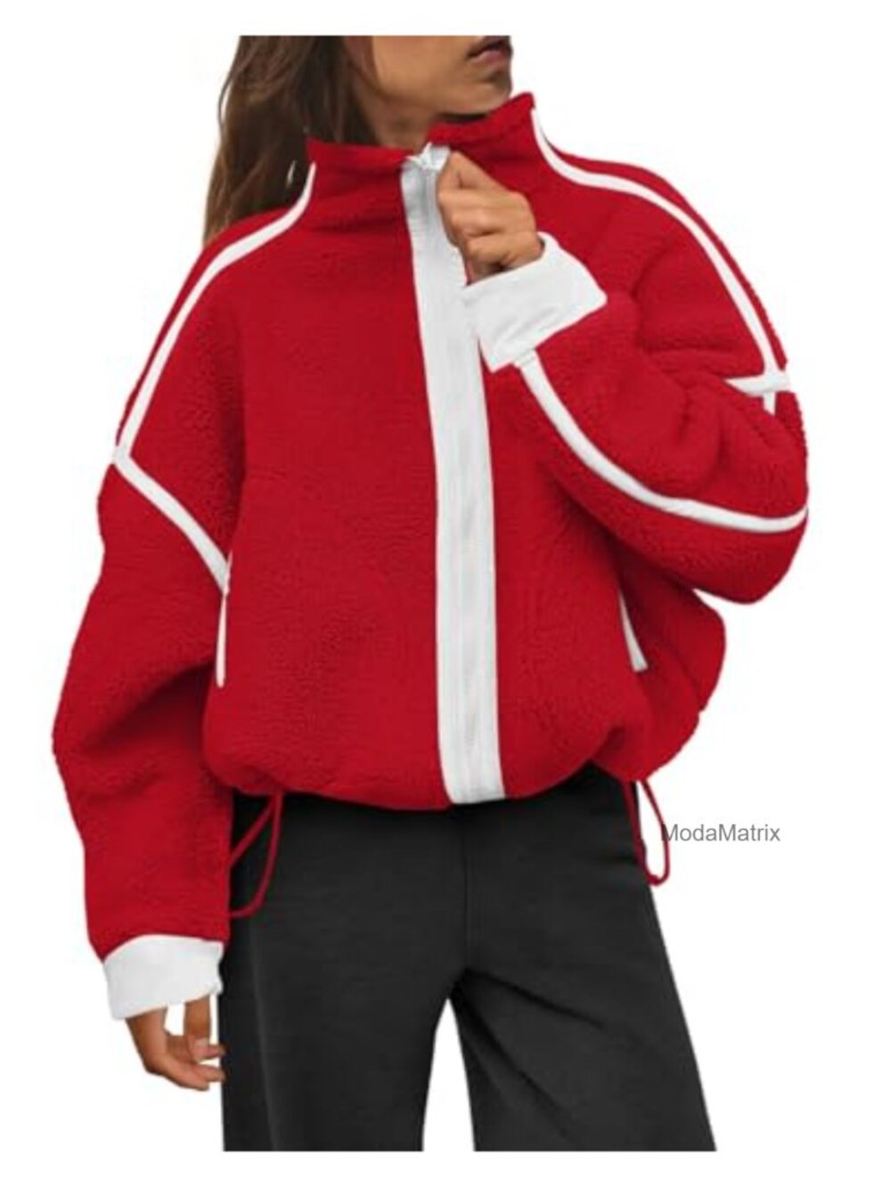 Women's Sherpa Fleece Jacket Zip Up Fuzzy Oversized Sweatshirt with Pockets